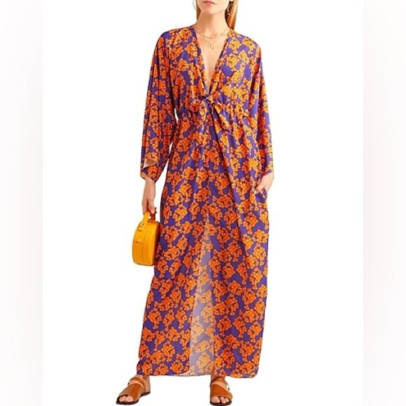 Borgo De Nora Elsa Tie Front Orange and Purple Floral Maxi Dress, size UK 10 (6) - Picture 1 of 15